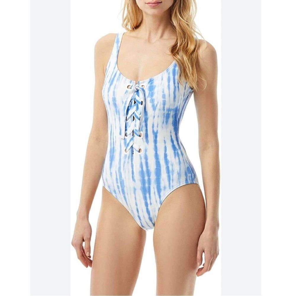 Michael Michael Kors Tie Dye Lace Up One Piece Swimsuit